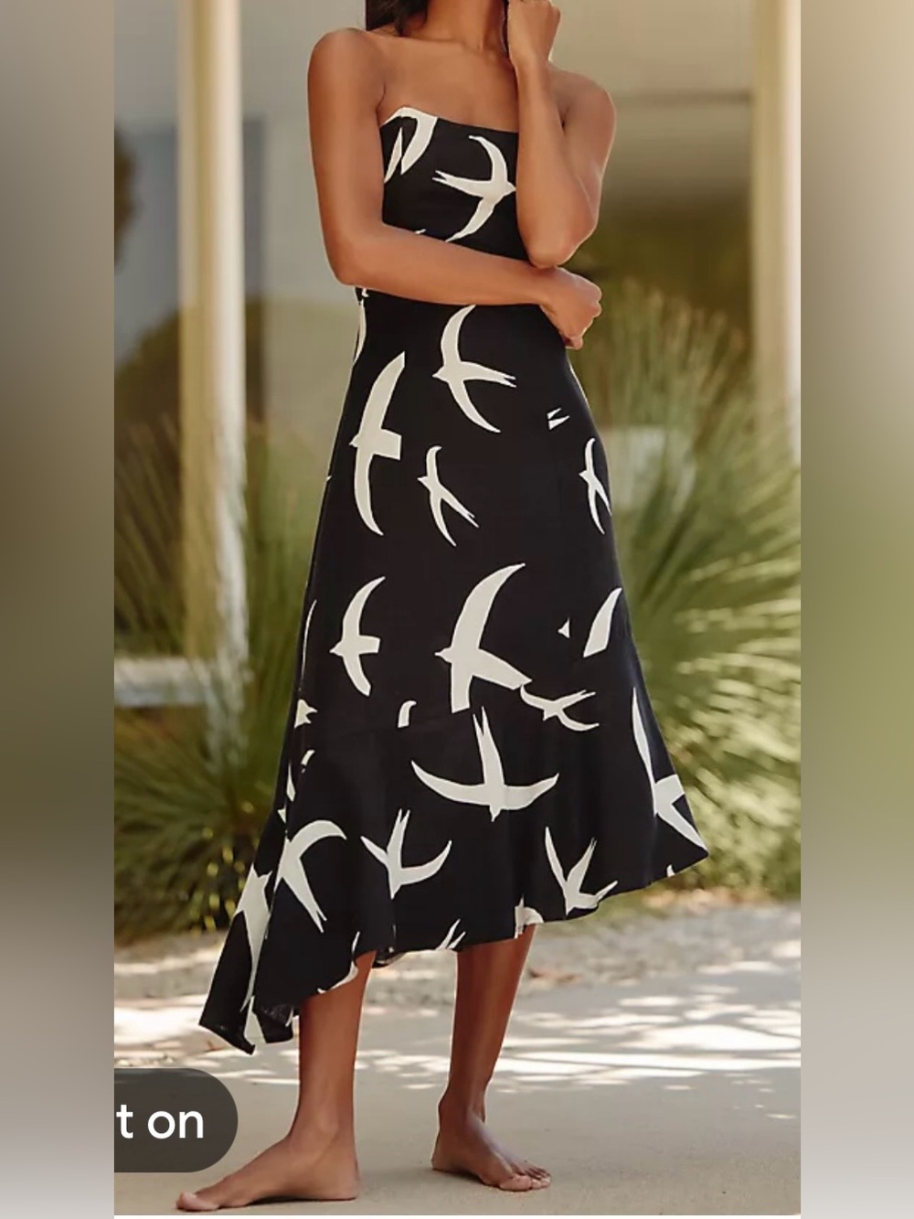Anthropologie Black & White Swallow Print High-Low Skirt